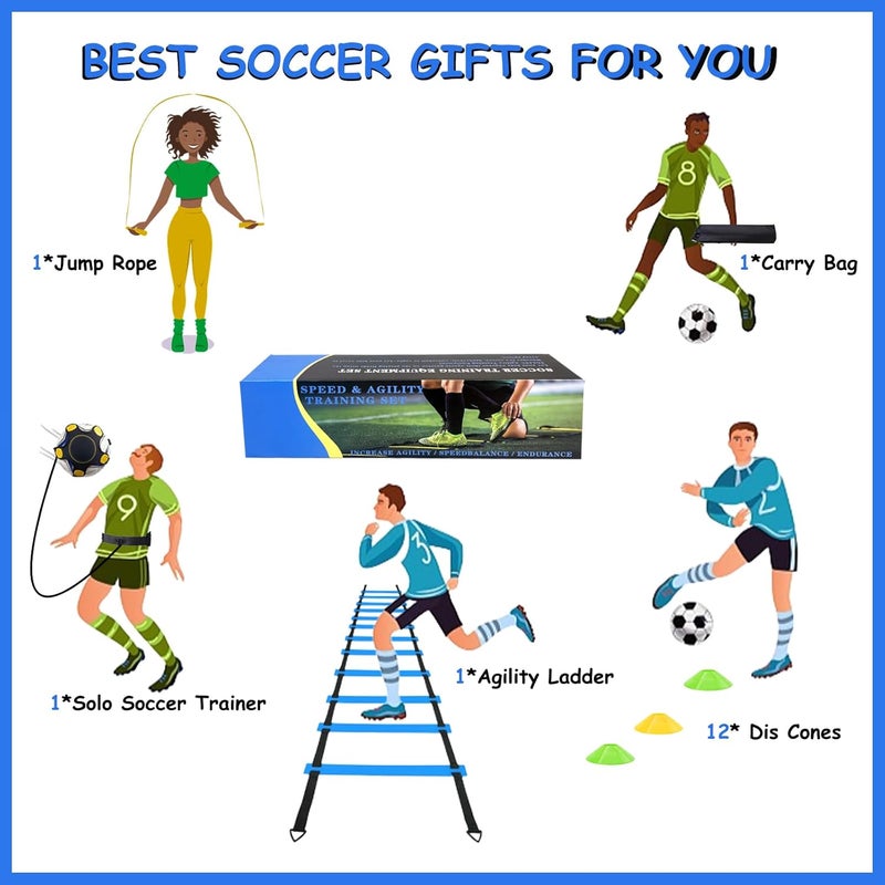 TGLITC Store Soccer Agility Training Equipment Set, Soccer Accessories 12 Rung 20Ft Agility Ladder, 12 Disc Cones, Solo Soccer Trainer, Jump Rope - Speed Training Equipment Gifts for boy - Image 2